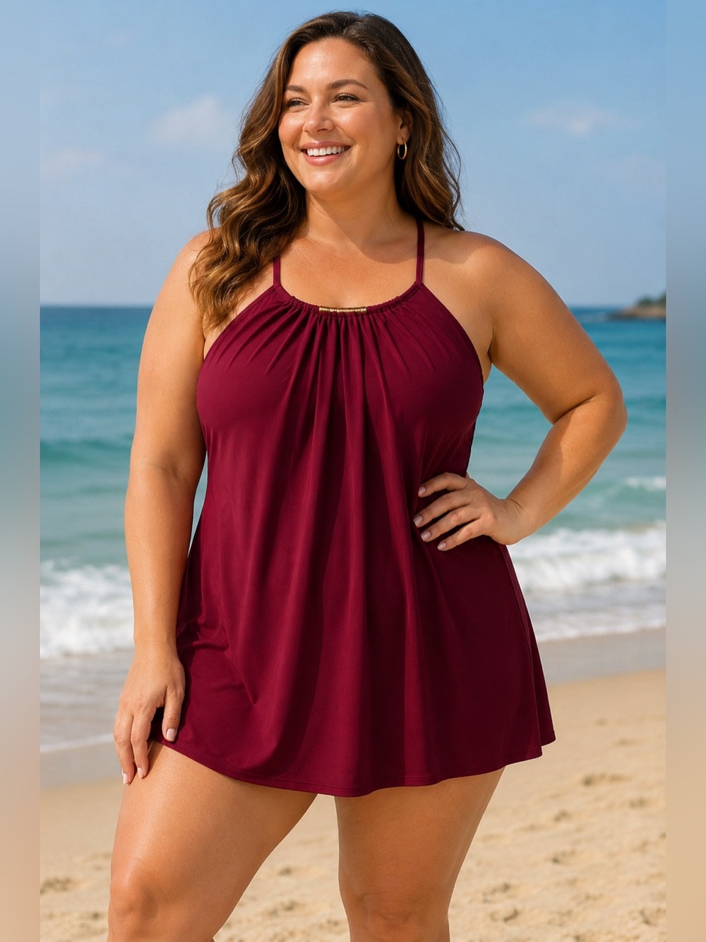 Magicsuit Parker Swim Dress Tankini Cranberry Red Swimsuit One Piece Size 14